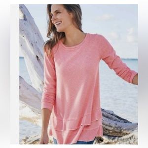 Soft Surroundings Women's 100% Pima Red & White Ruffle Hem Tunic Top L N…